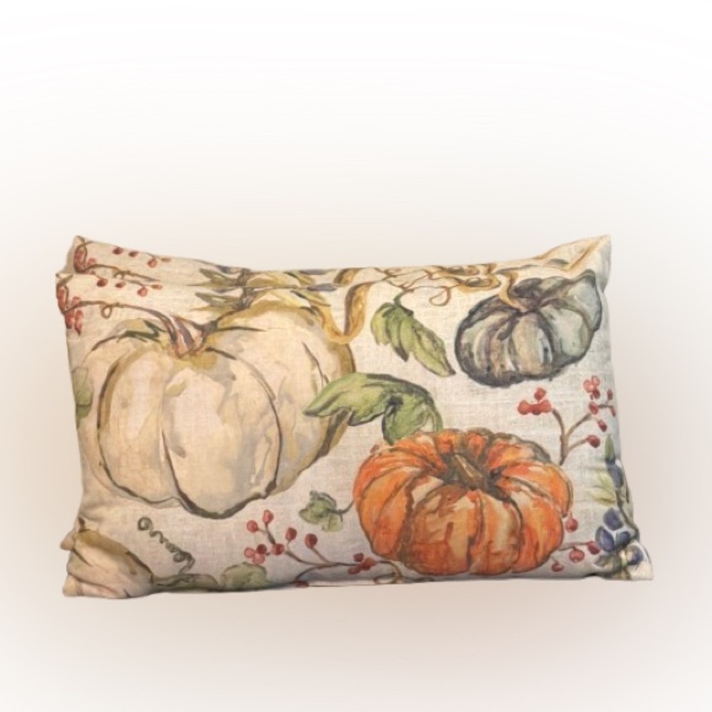 Pottery Barn Watercolor Pumpkin Lumbar Pillow - Orange, Cream, Green